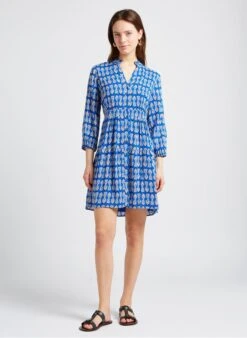 MAISON 123 GAROLA R - Korte Jurk Met Victoriaanse Kraag, Split En Print | Blauw