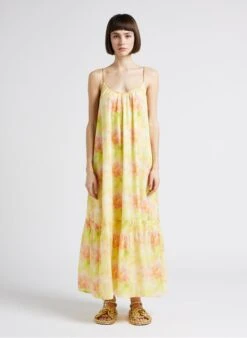 Scotch And Soda Lange Jurk Met Ronde Hals En Bloemenprint | Geel