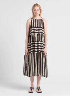 VALERIA - Lange, Ruimvallende, Gestreepte Jurk | Wit