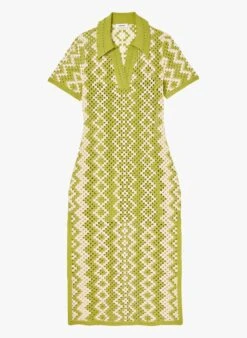 Sandro OONA - Halflange, Katoenen Tuniekjurk Met Overhemdkraagje | Kaki