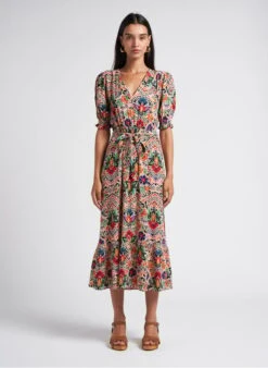 LA PETITE ETOILE ROMANIA - Lange, Getailleerde Jurk Met V-hals En Print | Veelkleurig