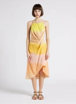 CELIA - Korte, Asymmetrische Jurk Met Gedrapeerd Effect | Oranje