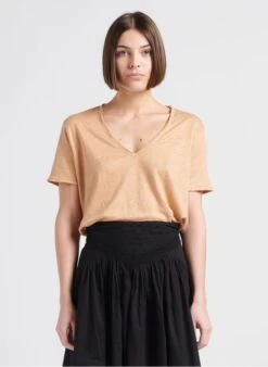 BERENICE Straight-fit, Linnen T-shirt Met V-hals | Bruin