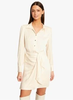 MORGAN RSOSO - Korte Jurk Met Klassieke Kraag | Beige