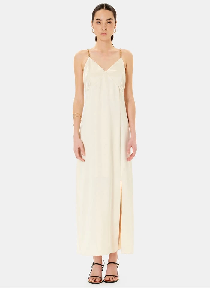 ZAPA RADO - Lange, Straight-fit Jurk Met V-hals | Beige